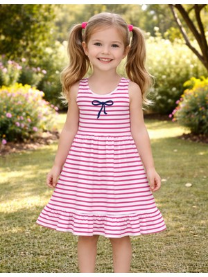 Organickid Blossom Kız Çocuk Pembe Çizgili Fırfırlı Elbise
