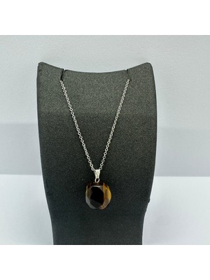 vitvit Çelik Zincirli Kaplan Gözü Doğal Taş Kolye