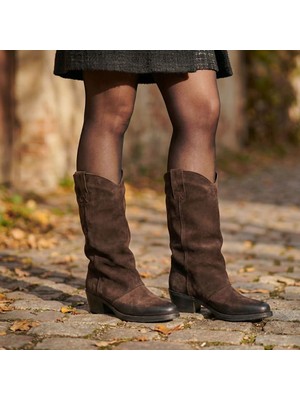 Çiğdem Kundura Meldymoor 001 - Hakiki Süet Deri Kadın Kovboy Çizmesi - Kahverengi - 36