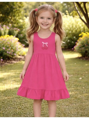 Organickid Blossom Kız Çocuk Fuşya Fırfırlı Elbise