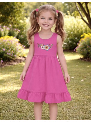 Organickid Blossom Kız Çocuk Pembe Fırfırlı Elbise