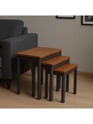 Fami Home | Cordoba 3’lü Iç Içe Modern Ahşap Zigon Sehpa
