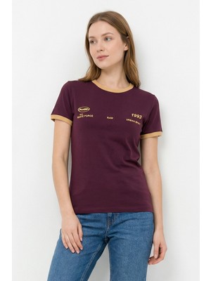 Rays Bordo Ön Arka Yazı Baskılı Tişört 8076