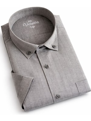 Varetta Erkek Füme Kısa Kollu Gömlek Büyük Beden Çizgili  Rahat Kesim Yazlık Gömlek