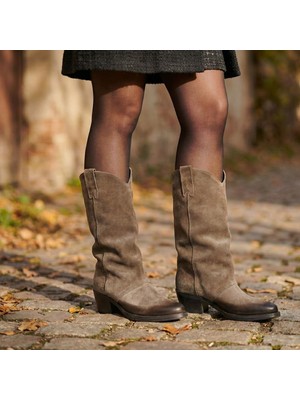 Çiğdem Kundura Meldymoor 001 - Hakiki Süet Deri Kadın Kovboy Çizmesi - Bej - 36