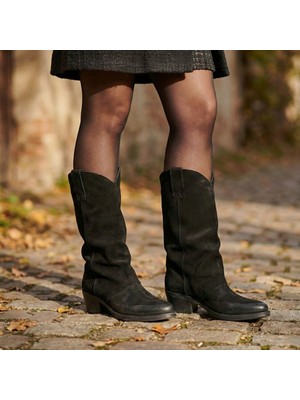 Çiğdem Kundura Meldymoor 001 - Hakiki Süet Deri Kadın Kovboy Çizmesi - Siyah - 40