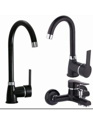 Moonshop Mat Siyah Mutfak Eviye Bataryası Lavabo Çeşmesi Banyo Bataryası Takımı