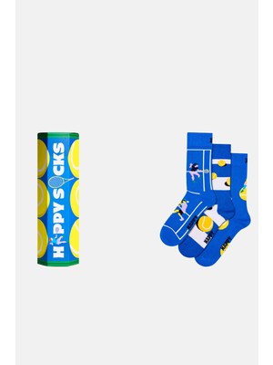 Happy Socks - Çok Renkli Tenis Desenli 3\'lü Pamuklu Çorap Seti