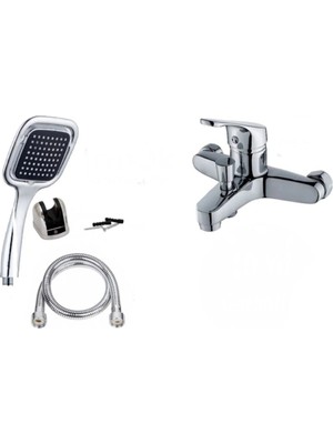 Moonshop Irmak Banyo Bataryası Duş Seti Kare Siyah Duş Başlığı Batarya Seti / 10 Yıl Garantili