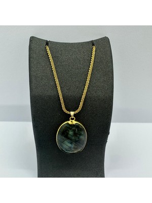 vitvit Çelik Kalın Zincirli Labradorit Doğal Taş Kolye