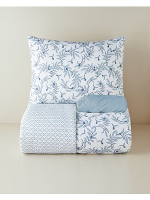 English Home Berryland Kolay Ütülenir Çarşaflı Tek Kişilik Nevresim Takımı 160X220 cm Mavi-Turuncu