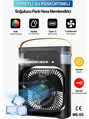 Concord Masaüstü Taşınabilir Buzlu Vantilatör Su Soğutmalı Rgb LED Işıklı Soğutucu Fan Air Cooler Fan