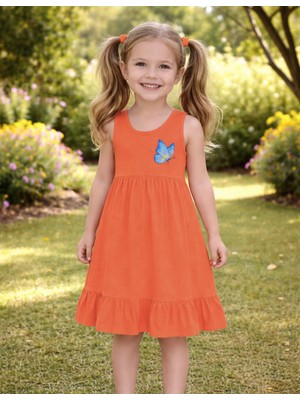 Organickid Blossom Kız Çocuk Turuncu Fırfırlı Elbise
