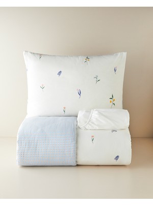 English Home Flowery Kolay Ütülenir Çarşaflı Tek Kişilik Nevresim Takımı 160X220 cm Mavi - Yeşil