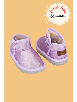 Mumenim Aurora Kız Çocuk ve Bebek Simli Pembe Bot - Ortopedik Kaymaz Taban Sıcak Tutan Rahat Kışlık Kar Botu