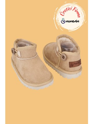 Mumenim Kodiaq Unisex Çocuk Bebek Botu Ortopedik Kaymaz Taban Içi Kürklü Süet Kışlık Kar Botu Bej