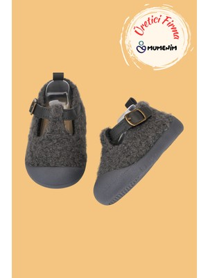 Mumenim Togo Bebek ve Çocuk Gri Ortopedik Kaymaz Taban Günlük Babet Ayakkabı - Rahat ve Esnek | Peluş Kumaş