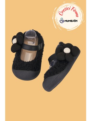 Mumenim Lebom Kız Bebek Çocuk Siyah Ortopedik Kaymaz Taban Günlük Babet Ayakkabı - Esnek ve Rahat Kalıp
