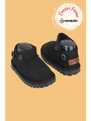 Mumenim Unisex Çocuk Bebek Botu Ortopedik Kaymaz Taban Içi Kürklü Süet Kışlık Kar Botu Siyah