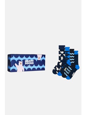 Happy Socks - Çok Renkli Kış Desenli 4\'lü Pamuklu Çorap Seti