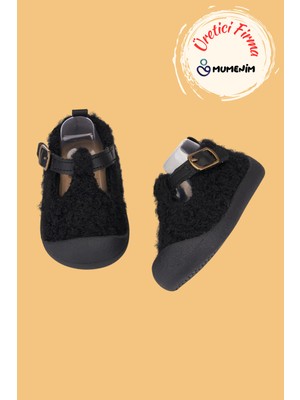Mumenim Togo Çocuk Siyah Ortopedik Kaymaz Taban Günlük Babet Ayakkabısı - Rahat ve Esnek | Peluş Ayakkabı