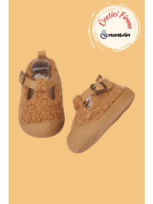 Mumenim Togo Bebek ve Çocuk Taba Ortopedik Kaymaz Taban Günlük Babet Ayakkabı - Rahat ve Esnek | Peluş Kumaş