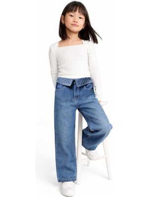 Overdo Kız Çocuk 5-8 Yaş Taş Detaylı Baskılı Kot Pantolon