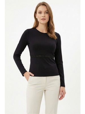 Rays Siyah Omuz Dantel Uzun Kol Bluz 14371