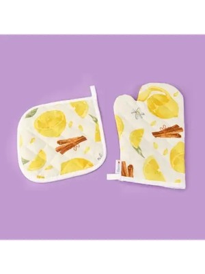 Evidea Soft Nemo Fırın Eldiveni ve Tutaç - Ekru / Sarı - 17X28 cm + 20X20 cm