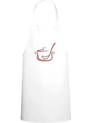 Tasarım Trend Temcere & Kepçe Özel Baskılı Chef Mutfak Önlüğü Beyaz