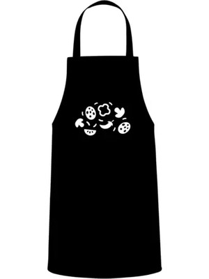 Tasarım Trend Sebze Tasarım Özel Baskılı Chef Mutfak Önlüğü Siyah