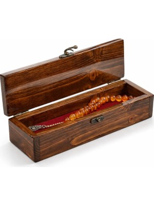 KUMİ Ahşap Tesbih Kutusu Masif Çam El Yapımı 26x6x5 cm Koleksiyon Kutusu