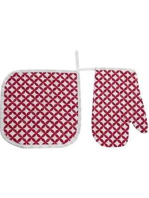 Belirtilmemiş Cotton Collection Döşemelik Tutacak+Eldiven Mist Kırmızı