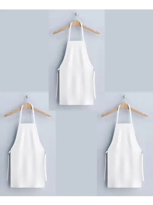 Kurumsal Ambalaj 3 Adet Mutfak Önlüğü-Aşçı Önlüğü %100 Pamuk Beyaz Gabardin Kumaş