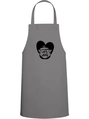 Tasarım Trend Let's Cook Yazılı Tencere Özel Baskı Chef Mutfak Önlüğü Gri