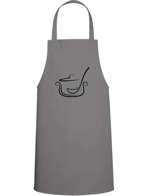 Tasarım Trend Temcere & Kepçe Özel Baskılı Chef Mutfak Önlüğü Gri