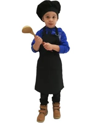 Mezuniyetshop Çocuk Mutfak Önlüğü Şapkalı Siyah
