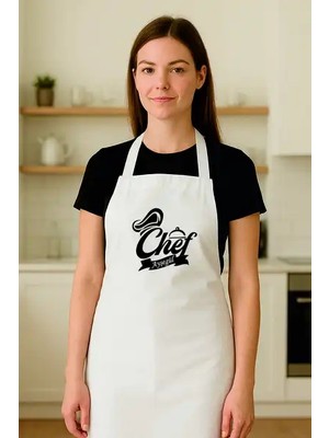 Afmat Atölye Kişiye Özel “chef Ayşegül” Yazılı Şık Beyaz Şef Mutfak Önlüğü