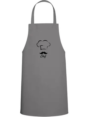 Tasarım Trend Erkek Chef Özel Baskılı Mutfak Önlüğü Gri