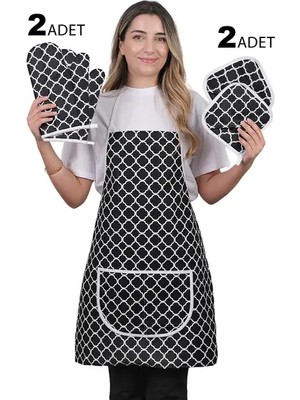 Sevilya Trendy Membranlı 5li Set Sıvı Geçirmez Su Geçirmez Mutfak Önlüğü Çeyiz Seti (2 Eldiven 2 Tutacak)