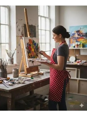 Home Kırmızı Puantiyeli Cepli Mutfak Önlüğü Kırmızı Chef Önlüğü 55CMX70CM