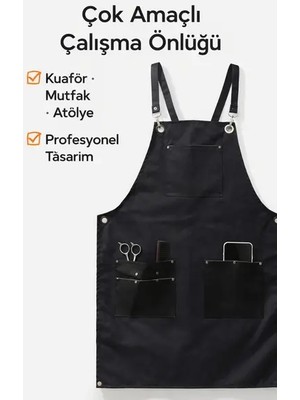 Groving Hair Profesyonel Çok Amaçlı Çalışma Önlüğü Kuaför Barista Mutfak Atölye Önlüğü Çok Cepli