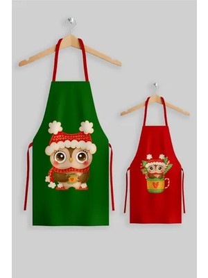 Ays Home Anne Çocuk Yılbaşı Yeşil Kırmızı Mutfak Önlüğü Seti