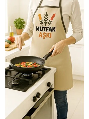 Teksev Mutfak Aşkı Nakışlı Keten Mutfak Önlüğü Yıkanabilir 1 Adet 50X70 cm Standart Beden
