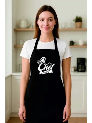 Afmat Atölye Kişiye Özel “chef Ayşegül” Yazılı Şık Siyah Şef Mutfak Önlüğü