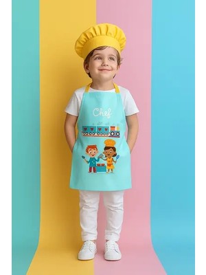 Ays Home Mint Tren Desenli Anaokulu Etkinlik Önlüğü Seti (Şapka ve Önlük)