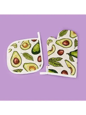 Evidea Soft Nemo Fırın Eldiveni ve Tutaç - Ekru / Yeşil - 17X28 cm + 20X20 cm