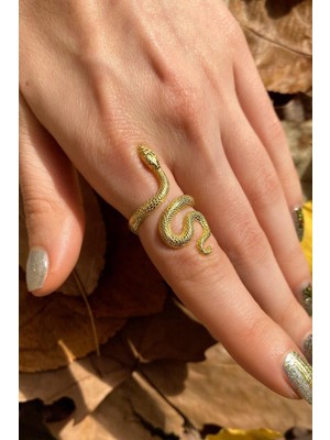 Spossy Silver Jewelry 925 Ayar Gümüş, Gold, Yılan Yüzük