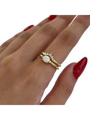 Spossy Silver Jewelry Iki Sıralı Sedef Taşlı Güneş Yüzük