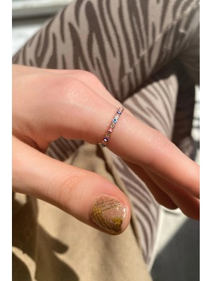 Spossy Silver Jewelry Mix Renkli Mineli Tam Tur Taşlı Ince Yüzük